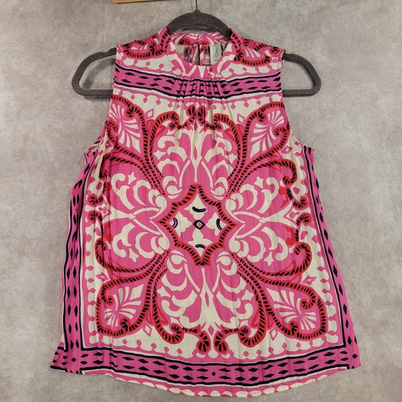Joie Tops - Joie Womens Pink Cream Medallion Scarf Print Sleeveless Pleated Blouse Small